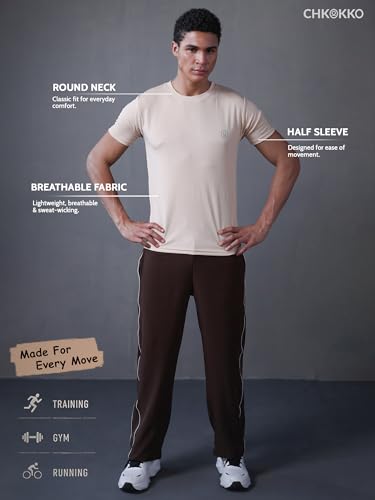 Image of CHKOKKO Gym T Shirts for Men Workout Activewear Solid Quick Dry Sports Tshirt for man Breathable Lightweight Half Sleeve Regular Fit Round Neck Running Boys T Shirt