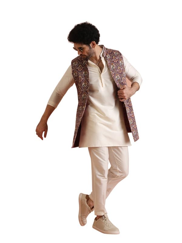 kisah Men's Cotton Printed Kurta with Nehru Jacket Set | Wedding Festive Ethnic-picture-25