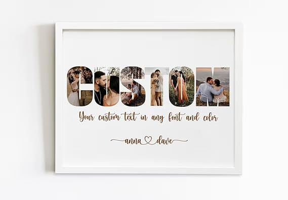 Personalised Name Photo Collage Wall & Tabletop Frames Best Gift For Birthday, Anniversary, Wedding & Valentines Day (Brown, 24"X10")