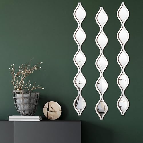 Yulejo 3 Pcs Acrylic Teardrop Mirror Wall Decor Decorative Mirror Narrow Decor Boho Vintage Wall Decals Art for Apartment Home Living Room Bathroom Bedroom Hallway
