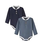 Ekkimy Baby Girls Boy's Long Sleeve Bodysuits, Organic Cotton Gender Neutral Romper 2 Packs (Navy&Bl