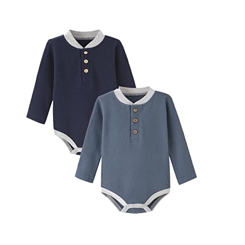 Ekkimy Baby Girls Boy's Long Sleeve Bodysuits, Organic Cotton Gender Neutral Romper 2 Packs (Navy&Blue, 18-24 Months) #TOP20