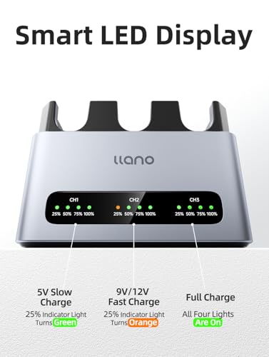 llano 30W NP-FZ100 Battery Charger: Fast Three Slot for Sony Camera Batteries A7III, A7IV, A6700, FX3, FX30, A9, A7C, A7CII, A7RV, A7RIII, A6600, ZV-E1,ZV-E10II,A1,FX2, USB-C,LED,Durable CNC Aluminum