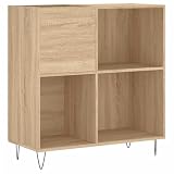 XHNIFBN Plattenschrank Sonoma-Eiche 84,5x38x89 cm Holzwerkstoff Schallplattenschrank mit Eisenbeinen Vinyl Schrank Regal für Schallplatten LP Musiksammlung Wohnzimmer