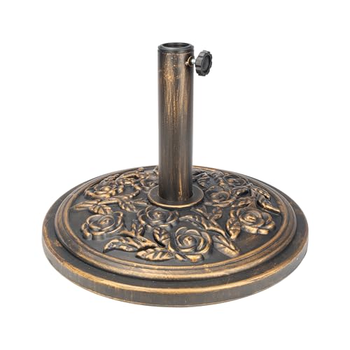 DWELLTON® Parasol Base with Floral Pattern – Heavy Duty Metal Garden Patio Furniture Stand for Umbrella, Canopy (Cast Iron, Heavy Duty) (9.0 Kilograms, Bronze)