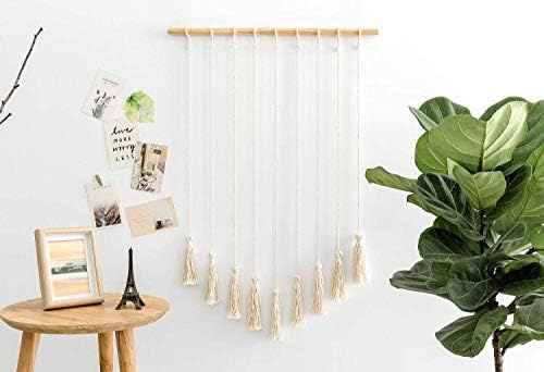 Mkouo Hanging Photo Display Macrame Wall Hanging Pictures Decor Boho Chic Home Decoration for Apartment Bedroom Living Room Gallery, with 40 Wood Clips, 94cm(L) x 64.7cm(W)