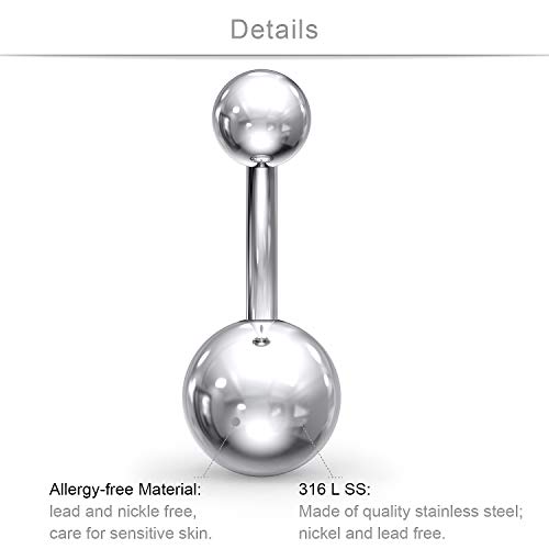 Scerring Belly Button Rings 14G Stainless Steel Navel Belly Earring Cz Heart Opal Navel Ring Barbell Body Piercing Jewelry 12Pcs Silver #TOP1