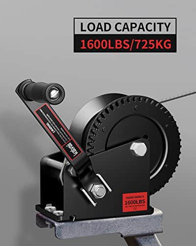 Kolvoii Boat Trailer Winch 1600lbs Heavy Duty Hook with 10m (33 Ft) Steel Rope, Hand Winch Manual Operated Two Way Ratchet 4: 1 Gear Winch for ATV UTV Jet Ski Boat Trailer Marine - Image 2