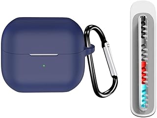 اي جي ام جراب حماية 360 درجة مضاد للصدمات من المطاط الناعم مع سلسلة مفاتيح لسامسونج جالاكسي بادز 3 برو (ازرق كحلي)، سيليكون