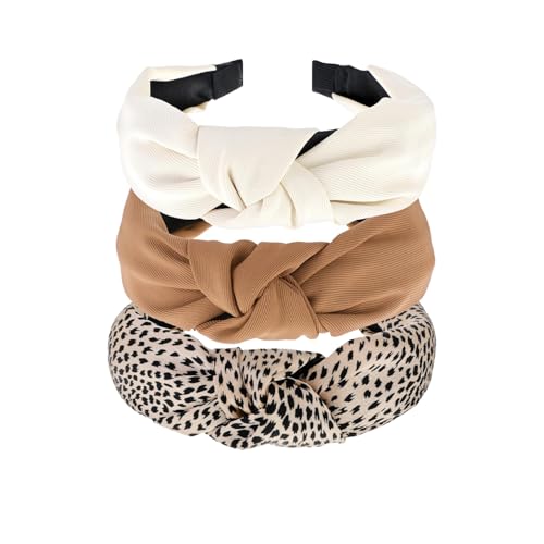 Fasce per Capelli,3 PCS Cerchietto Capelli Donna,Fasce per Capellis da Donna Larghe Alla Moda Annodate Accessori Elastici per Capellis Tinta Unita,Adatti per Ragazze e Donne