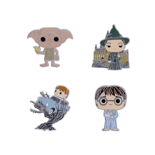 Loungefly Pop! 4 Pack Pin Set: Hp Anniversary - Harry Potter - Probabilità Di 1/6 Per La Variante Chase Amber Of Secrets - Harry Potter Spille Smaltate - Spilla Da Collezione Carina - Per Gli Zaini - 2