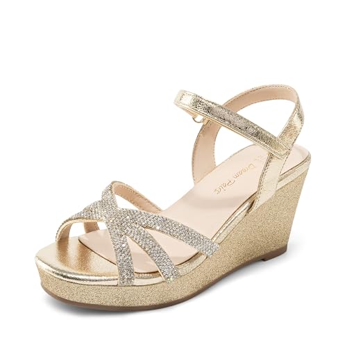 Image of DREAM PAIRS Girls Wedge Sandals Flatform Open Toe Summer Platform Sandals Flower Wedding Party for Little Kid /Big Kid