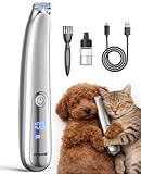oneisall Pfotentrimmer für Hunde Extra Leise mit LED-Licht, Schermaschine Katze Hundepfoten Trimmer dr Pfoten Hund Katzen Rasierer Paw Trim Pro Dr. für Pfoten, Gesicht, Po, Ohren, Augen (Silber)