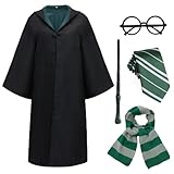 HSHHOOM Disfraz de Mago para Adulto, Unisex Disfraz Mago con Capa Corbata Bufanda Gafas Cetro, Disfraces Parejas para Carnaval Halloween Cosplay Fancy Dress (Verde, L)
