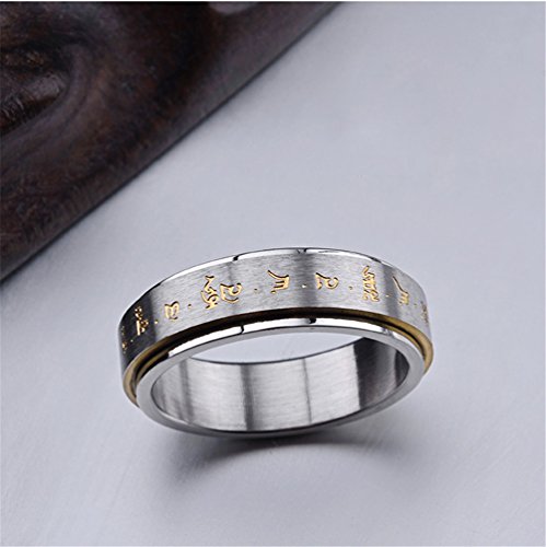 Hijones Men's Stainless Steel Buddhist Gold Mantra Pattern Spinner Lucky Ring Size 10 #TOP1