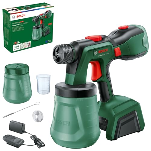 Bosch Akku-Farbsprühsystem AdvancedSpray 18V-500 (für Dispersions-/Latexfarben, Lasuren und Lacke; 3 m²/min; 2x 1200-ml-Becher; 4Ah-Akku und Ladegerät)