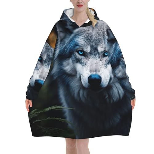 Couverture à capuche loup yeux bleus EdWal pour adulte