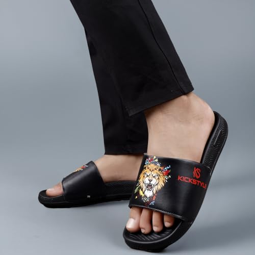 Image of Men's Slider with Lion Design | Comfort Footbed | Extra Soft Doctor Recommended Chappals | Stylish Designer Textured Sole | Lightweight Comfortable Slip-On Slippers KS 2006