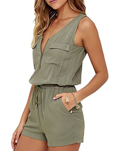 Minetom Damen Jumpsuit Sommer Overall Romper Strand Reißverschluss Vorne...