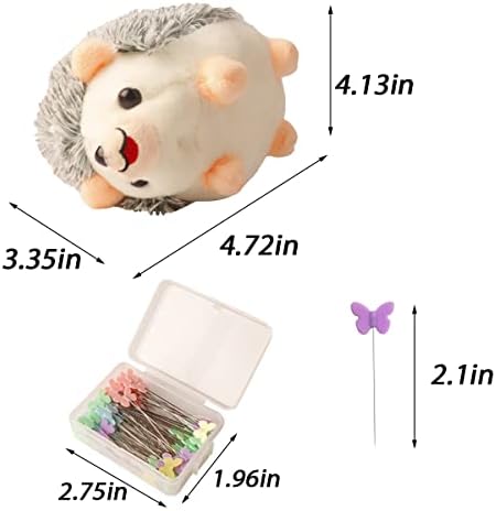 Hedgehog Shaped Pin Cushion Sewing Kit with 100 Colored Pins - 2