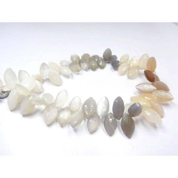 Faceted marquise perles en véritable pierre de lune naturelle pour création de bijoux DIY