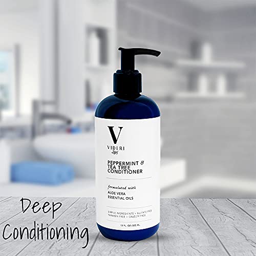 Videri Peppermint & Tea Tree Conditioner – Formulated With Aloe Vera And Rosehip Seed Oil For Keratin Treated Hair. Sulfate & Paraben Free, Vegan, For Oily Scalp, Large 12 Fl Oz #TOP4