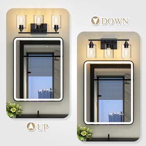 Image of Bathroom Lighting Fixtures Over Mirror,3-Light Black Bathroom Vanity Light,Sconces Wall Lighting with Clear Glass Shade,Light Fixture for Bedroom Living Room Vanity Table Hallway