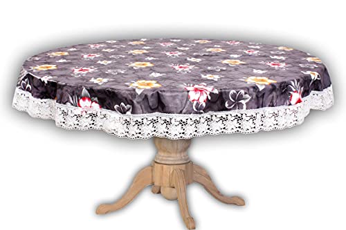 Image of The Furnishing Tree Round Shaped 4 Seater Table Cover WxL 60x60 inches with White Border lace
