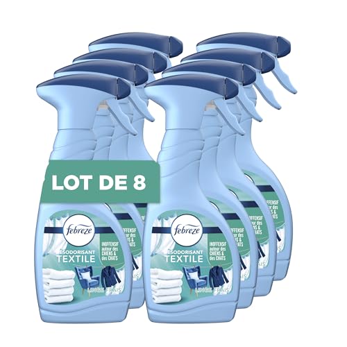 Febreze Spray Désodorisant Textile (500ml x8), Linge Frais, 2en1, Combat Les Odeurs Emprisonnées Dans Les Tissus, Laisse Un Parfum Frais