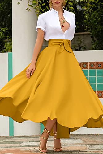 Chouyatou Women'S Elegant High Waisted Side Slit Irregular Bohemian Maxi Skirt With Pockets  thumb #1