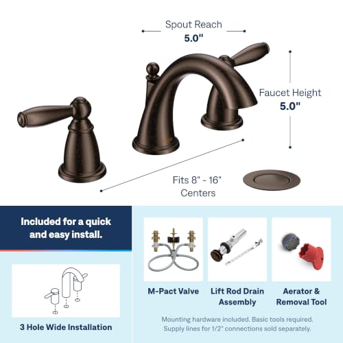 Moen Brantford Oil-Rubbed Bronze Two-Handle Widespread Bathroom Sink Faucet for 3-Hole Setups with Valve Included, TV6620ORB - image 3