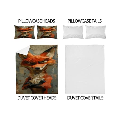 Housse de couette Renard 3 pièces en microfibre et parure de lit animalier - 4