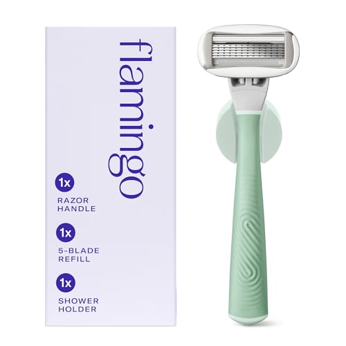 Flamingo Razors for Women, 1 Razor (Sage) Handle, 1 Razor Blade Refill, and 1 Shower Holder