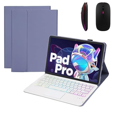 Purple,GUPENAA Etui z Klawiaturą do Lenovo Tab P12 Pro 12.7" (2025) z Gładzikiem, 7 Kolorów Podświetlenia, Magnetyczna Odłączana Bezprzewodowa Klawiatura Bluetooth z Myszą