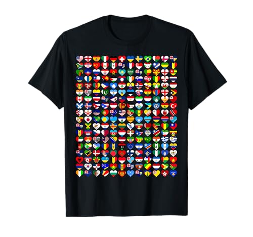 Banderas de los Países Mapa Mundial de Banderas de Corazón para Niños Camiseta