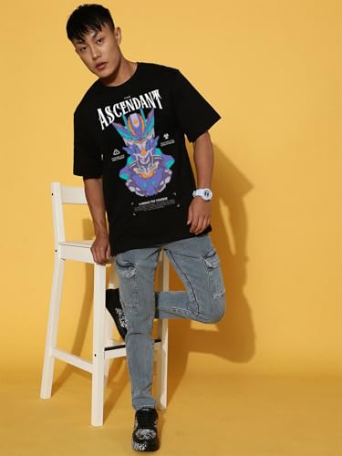 Image of Veirdo Cotton Drop Shoulder Round Neck Oversized Baggy Fit Front & Back Graphic Printed Half Sleeve T-Shirt Men (Available in from S to 2XL)
