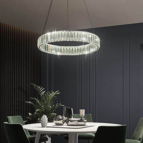 yomay Modern Crystal Chandeliers Dimmable LED 20inch Ring Chandelier with Remote, Round Crystal Pendant Light for Kitchen Dining Room Living Room Bedroom