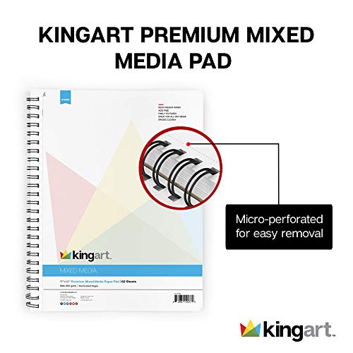 Kingart® Mixed Media Sketchbooks, 11 X 14 Inches, 60-Sheet, 98Lb/160Gsm Acid-Free Paper, Micro-Perforated, Spiral-Bound, Wet And Dry Media #TOP3