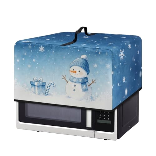 Image of Convection Oven Dustproof Cover, Washable Microwave Oven Cover Small Appliance Accessories for Christmas, L, 20.9 x 15.7 x 12.4 Inches, Blue Snowman Snowflake Pattern