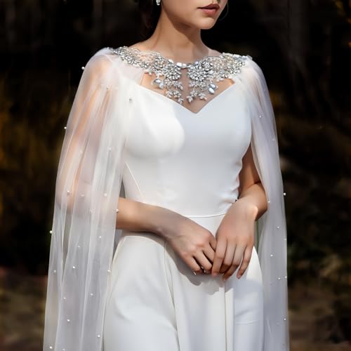 Wedding Shawl Pearls and Rhinestone Capes Soft Tulle Bridal Scarf Evening Shawl Wedding Wraps3