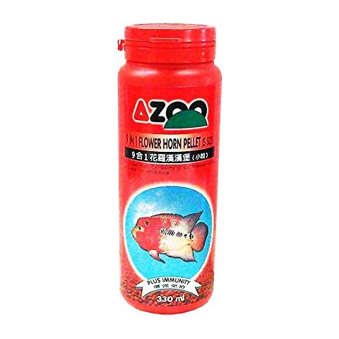 Azoo 9 in 1 Flower Horn Pellet (s Size) for Flower Horn, Cichlasoma sp. and American Cichlid Fish Food 330ml Cover