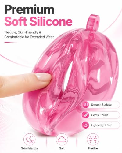 Image of Flat Chastity Cage Sissy Silicone Soft Realistic Vagina (See-Through Pink) | DINGYAN Vulva Soft TPE Material Micro Chastity Device Breathable Penis Cock Cage Invisible Anti Erection BDSM Slave Training