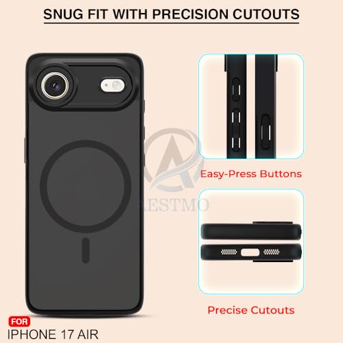 Image of AESTMO iPhone 17 Air Back Cover | 360 Protection | Matte Frosted Hard Back Translucent | Compatible with MagSafe Accessories (MagSafe Matte Hard Black Bumber)