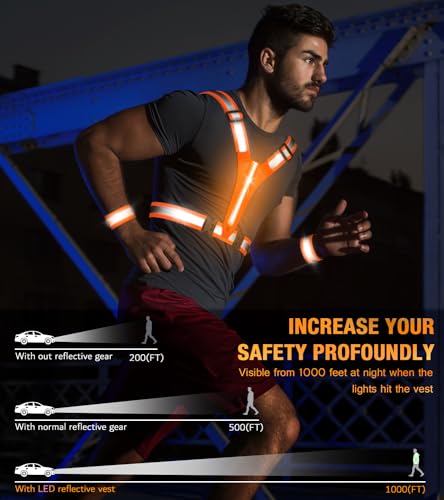 Led Light Up Running Vest Reflective Vest for runners night walking Rechargeable LED Reflective Running Vest High Visibility with Adjustable Waist/Shoulde - Image 2
