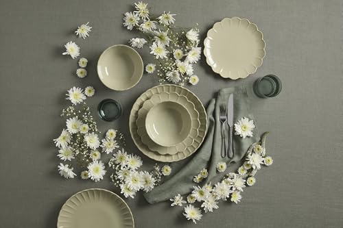 Image of Lenox Stoneware Dinnerware Sets, French Perle Scallop Matcha 12-Piece Dinnerware Set, Service For 4, Green Dishes Set for 4, Dishwasher Safe, Stoneware Dinner Plates and Bowls Sets (Green, 12 Piece)