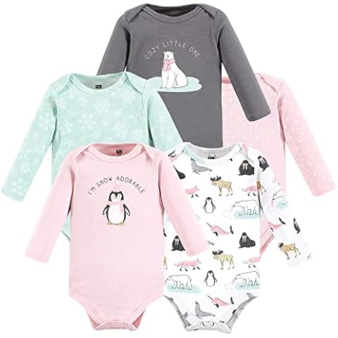 Hudson Baby Baby Girls Arctic Animals, Unisex Cotton Long-Sleeve Bodysuits, 12-18 Months Cover