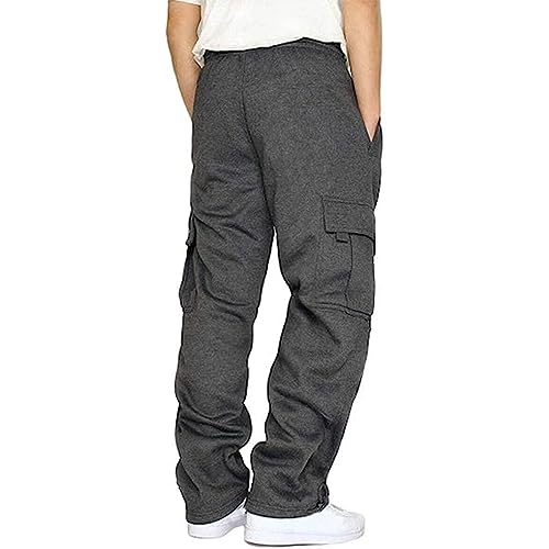 NOVASGAFF Mens Fleece Joggers Pants Drawstring Loose Fit Sweatpants for Men Big and Tall Work Sweats Pant with Pockets Dark Grey