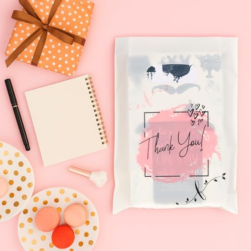 COMNICO 100PCS Thank You Plastic Shopping Bag with Handle Pink Thank You Bags Party Gift Bag Candy Bags for Retail Small Business Boutique, Retail, Gift, Clothes, Party Favors - Thumbnail 5