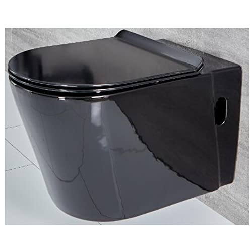 Milano Nero Modern Black Ceramic Wall Hung Toilet WC Soft Close Seat