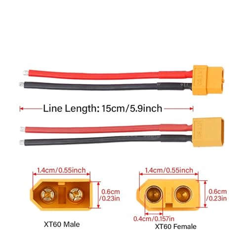 Conector XT60 con cables soldados de 15 cm para reparar conexiones quemadas 4